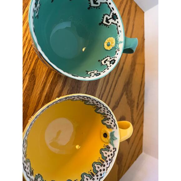 Anthropologie Elka Ayaka Floral Twisted Handle Footed Tea Cups Set of 2 - Picture 4 of 10